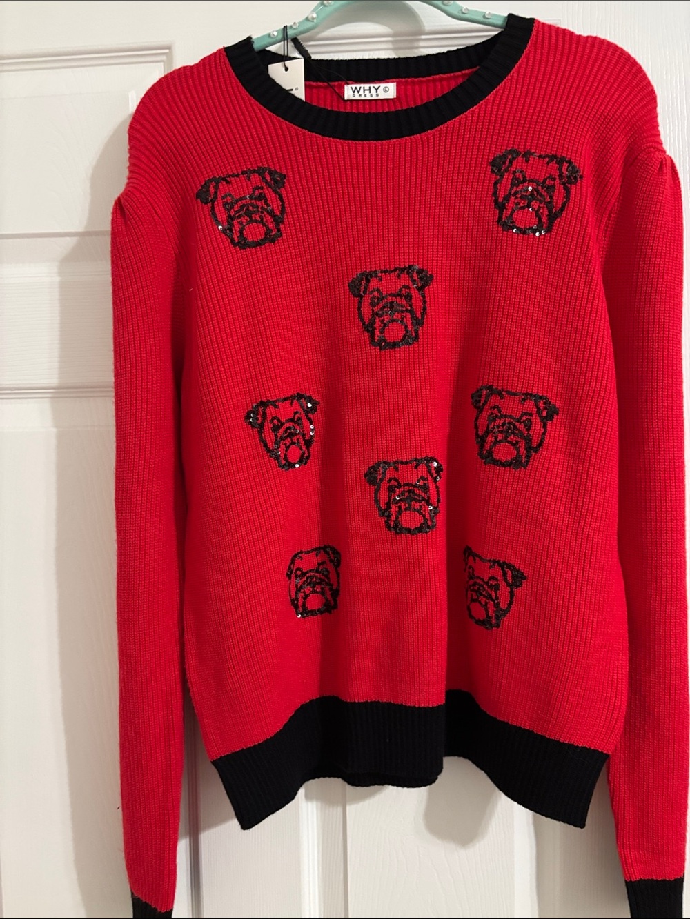 Red Bulldog Pattern Crewneck Sweater